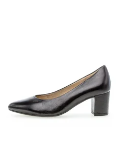 Gabor Classic Black Leather Block Heels