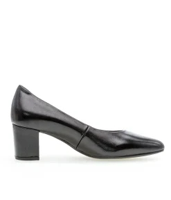 Gabor Classic Black Leather Block Heels