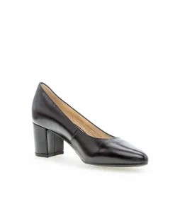Gabor Classic Black Leather Block Heels