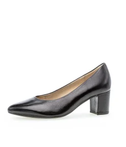 Gabor Classic Black Leather Block Heels
