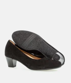 Gabor Dressy Black Suede Wide Fit Heels