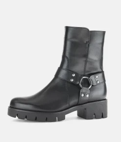 Gabor Fashionable Black Biker Style Ankle Boots