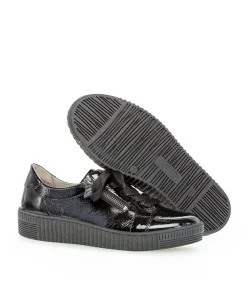 Gabor Low Top Double Zip Black Patent Sneaker