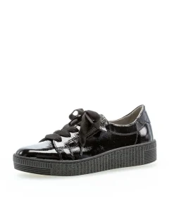 Gabor Low Top Double Zip Black Patent Sneaker