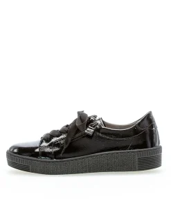 Gabor Low Top Double Zip Black Patent Sneaker