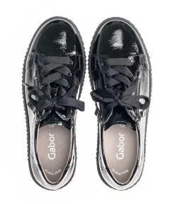 Gabor Low Top Double Zip Black Patent Sneaker