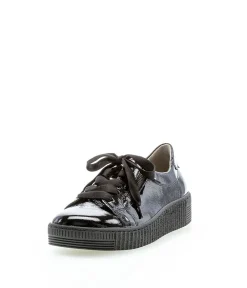 Gabor Low Top Double Zip Black Patent Sneaker
