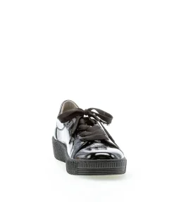 Gabor Low Top Double Zip Black Patent Sneaker