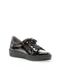 Gabor Low Top Double Zip Black Patent Sneaker