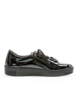 Gabor Low Top Double Zip Black Patent Sneaker