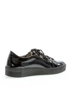 Gabor Low Top Double Zip Black Patent Sneaker