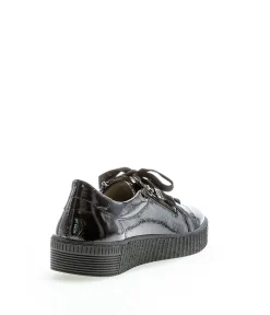 Gabor Low Top Double Zip Black Patent Sneaker