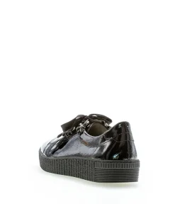 Gabor Low Top Double Zip Black Patent Sneaker