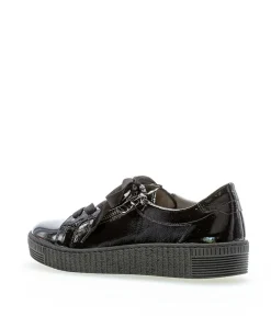 Gabor Low Top Double Zip Black Patent Sneaker