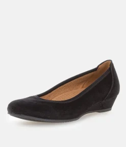 Gabor Plush Black Suede Mini Wedges