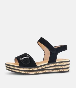 Gabor Plush Black Suede Wedge Sandals