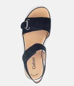 Gabor Plush Black Suede Wedge Sandals