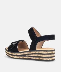 Gabor Plush Black Suede Wedge Sandals