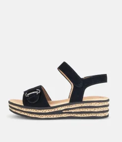 Gabor Plush Black Suede Wedge Sandals