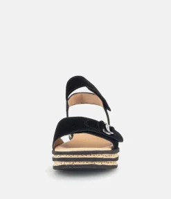 Gabor Plush Black Suede Wedge Sandals