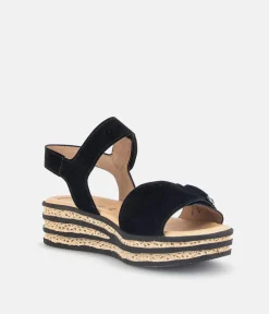 Gabor Plush Black Suede Wedge Sandals