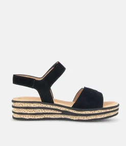 Gabor Plush Black Suede Wedge Sandals