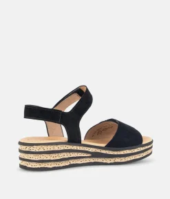 Gabor Plush Black Suede Wedge Sandals
