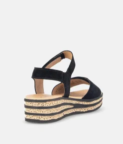 Gabor Plush Black Suede Wedge Sandals