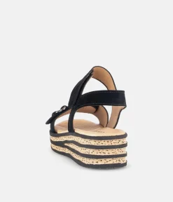Gabor Plush Black Suede Wedge Sandals