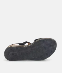 Gabor Plush Black Suede Wedge Sandals