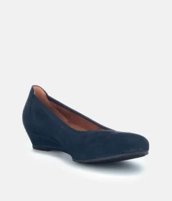 Gabor Plush Navy Suede Mini Wedges