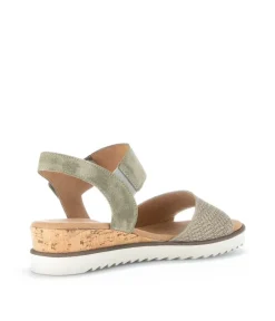 Gabor Plush Salvia Green Suede Wedge Sandals