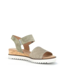 Gabor Plush Salvia Green Suede Wedge Sandals