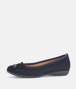 Gabor Stylish Black Suede Buckle Flats