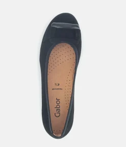 Gabor Stylish Black Suede Buckle Flats