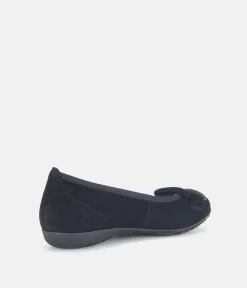 Gabor Stylish Black Suede Buckle Flats