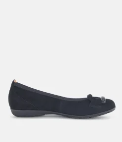 Gabor Stylish Black Suede Buckle Flats