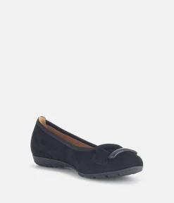 Gabor Stylish Black Suede Buckle Flats