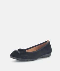 Gabor Stylish Black Suede Buckle Flats
