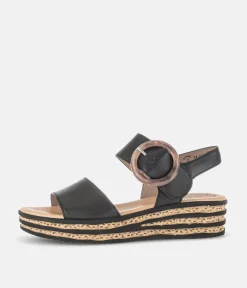 Gabor Stylish Black Wedge Sandals