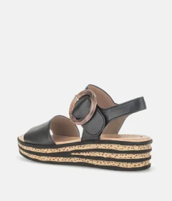 Gabor Stylish Black Wedge Sandals