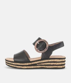 Gabor Stylish Black Wedge Sandals