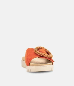 Gabor Stylish Pumpkin Orange Suede Mule Sandals