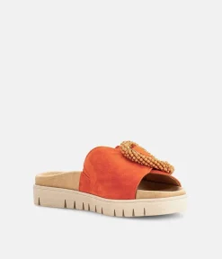Gabor Stylish Pumpkin Orange Suede Mule Sandals