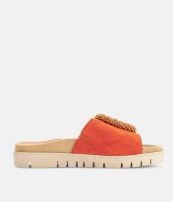Gabor Stylish Pumpkin Orange Suede Mule Sandals