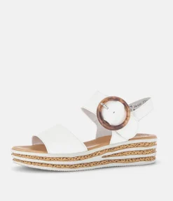 Gabor Stylish White Cork Wedge Sandals
