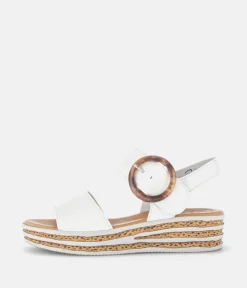 Gabor Stylish White Cork Wedge Sandals