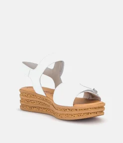 Gabor Stylish White Leather Wedge Sandals