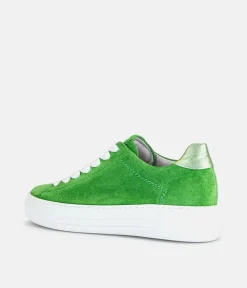 Gabor Trendy Green Suede Platform Trainers
