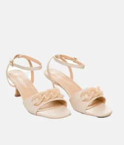 Glam Mid Heel Beige Sandals